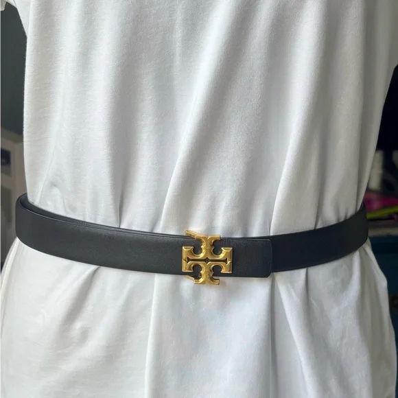 Tory Burch 1” Eleanor Black Leather Belt with Gold Buckle size M - Picture 6 of 8